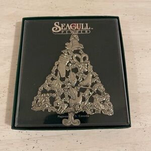 Seagull Pewter Christmas Holiday Tree With Decor Ornament, Vintage 1993